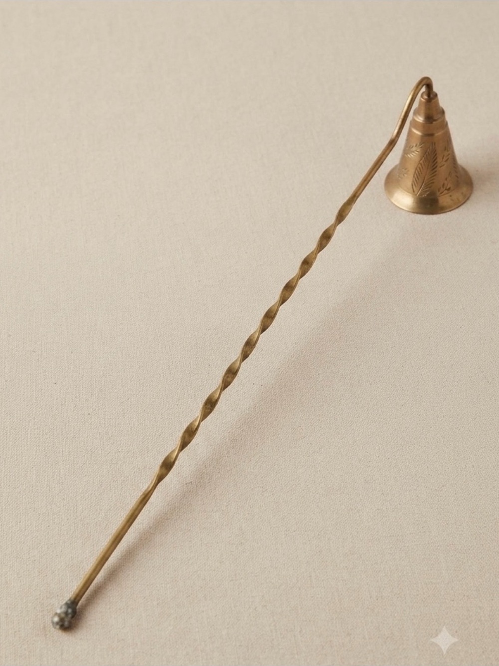 Vintage Brass Candle Snuffer Twisted Handle Etched Bell Extinguisher